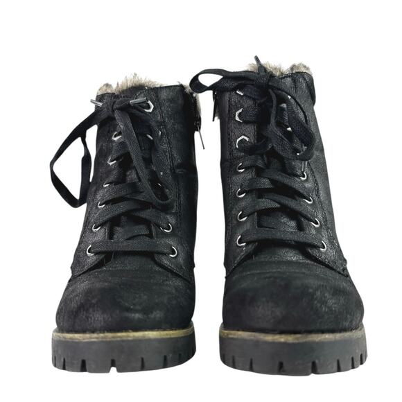 Steve Madden Women's Black Sherpa Faux Fur Lace-up Block Heel Winter Boots Sz 6 - Picture 2 of 7